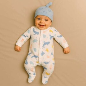 Ocean Themed Dolphins Printed Cute Sleepsuit