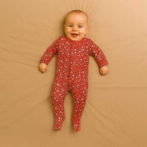 Elegant Red Color Flowers Printed Sleepsuit