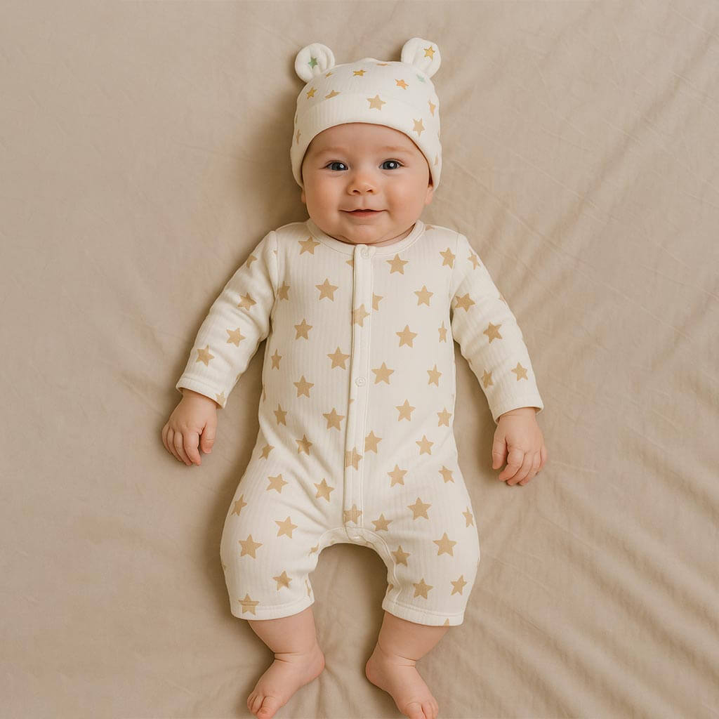 Golden Stars Designed Baby Romper