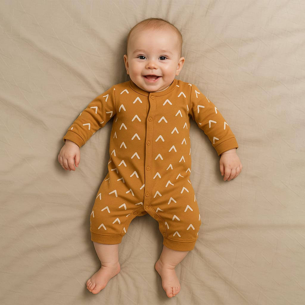 Orange Color Long Sleeve Baby Romper