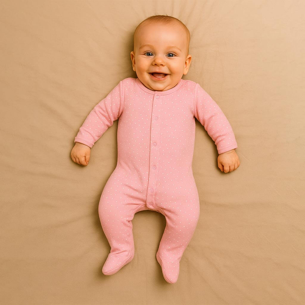 Pink Color Dotted Export Quality Sleepsuit