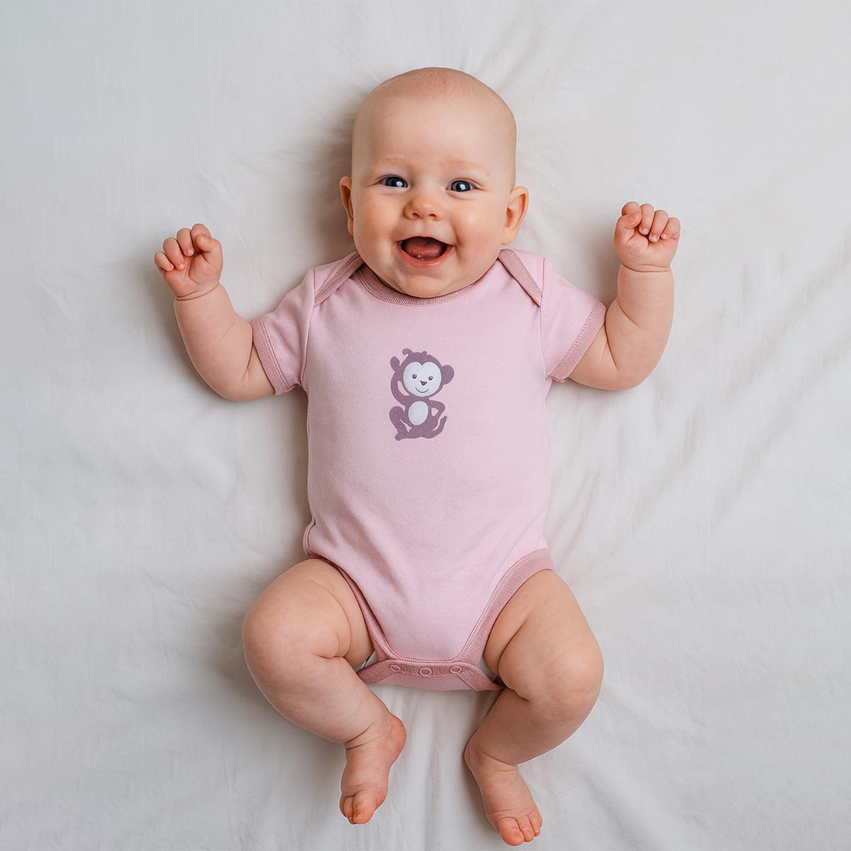 A toddler is wearing a Sweet monkey baby bodysuit