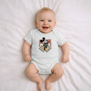 A toddler is wearing a Mickey Mouse Nature Wonders Bodysuit