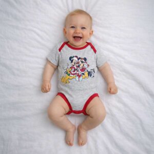 Festive icon baby bodysuit worn by a baby during everyday wear