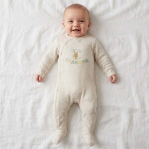 I love my grandma baby sleepsuit worn by baby showing cute message design