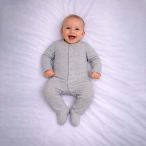 Marl grey baby sleepsuit with long sleeves